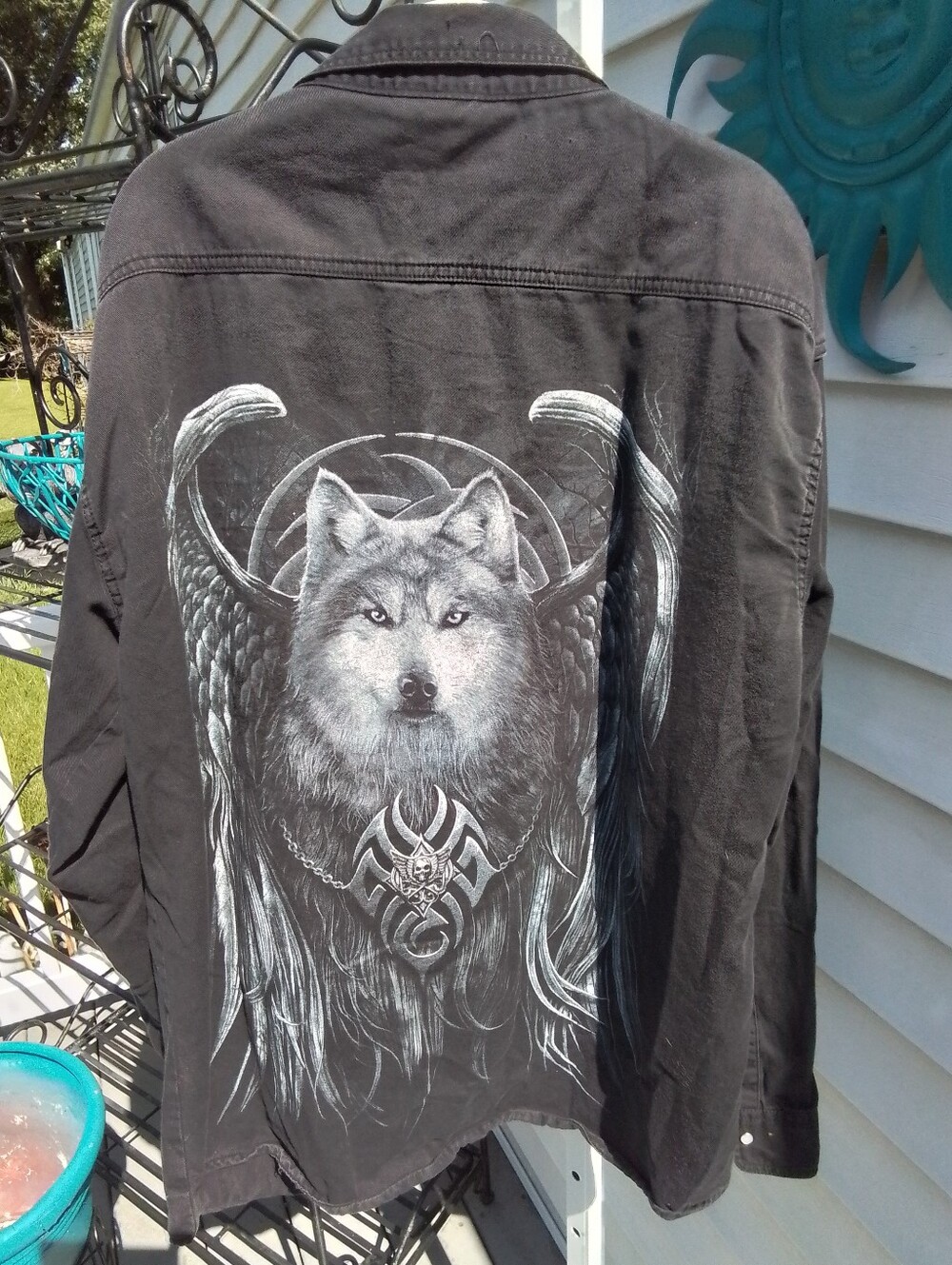 Black Men's Graphic Wolf Back Jacket